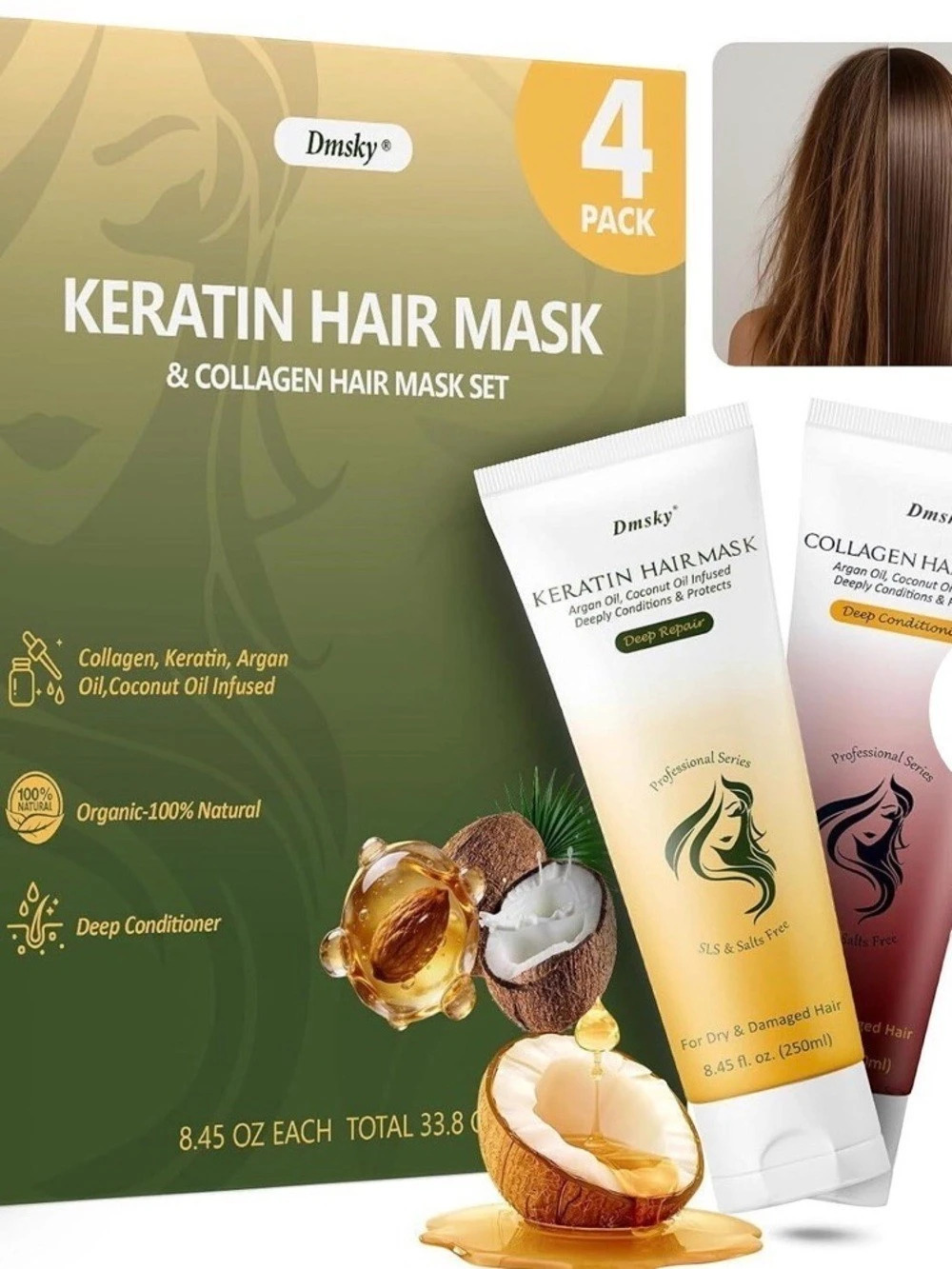 Dmsky Keratin Hair Mask & Collagen Hair Mask Set 4 Pack